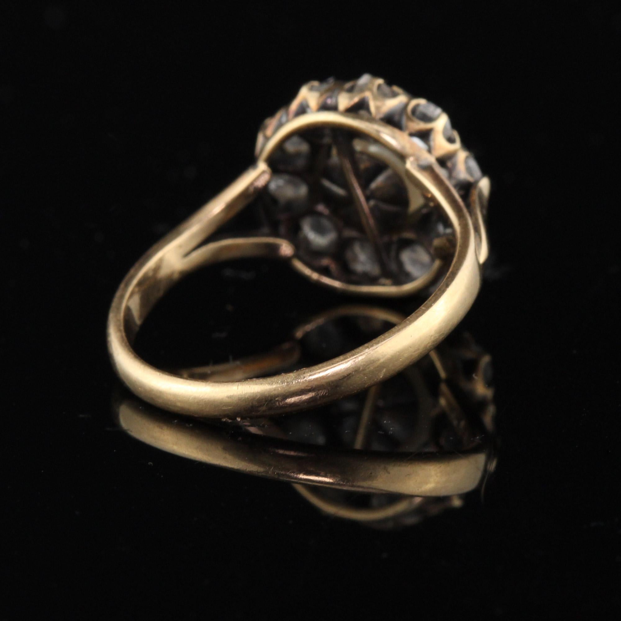 Women's Antique Victorian 18 Karat Yellow Gold Rose Cut Diamond and Pearl Cluster Ring