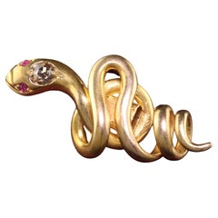 Antique Victorian 18k Yellow Gold Rose Cut Diamond Snake Slider Pendant