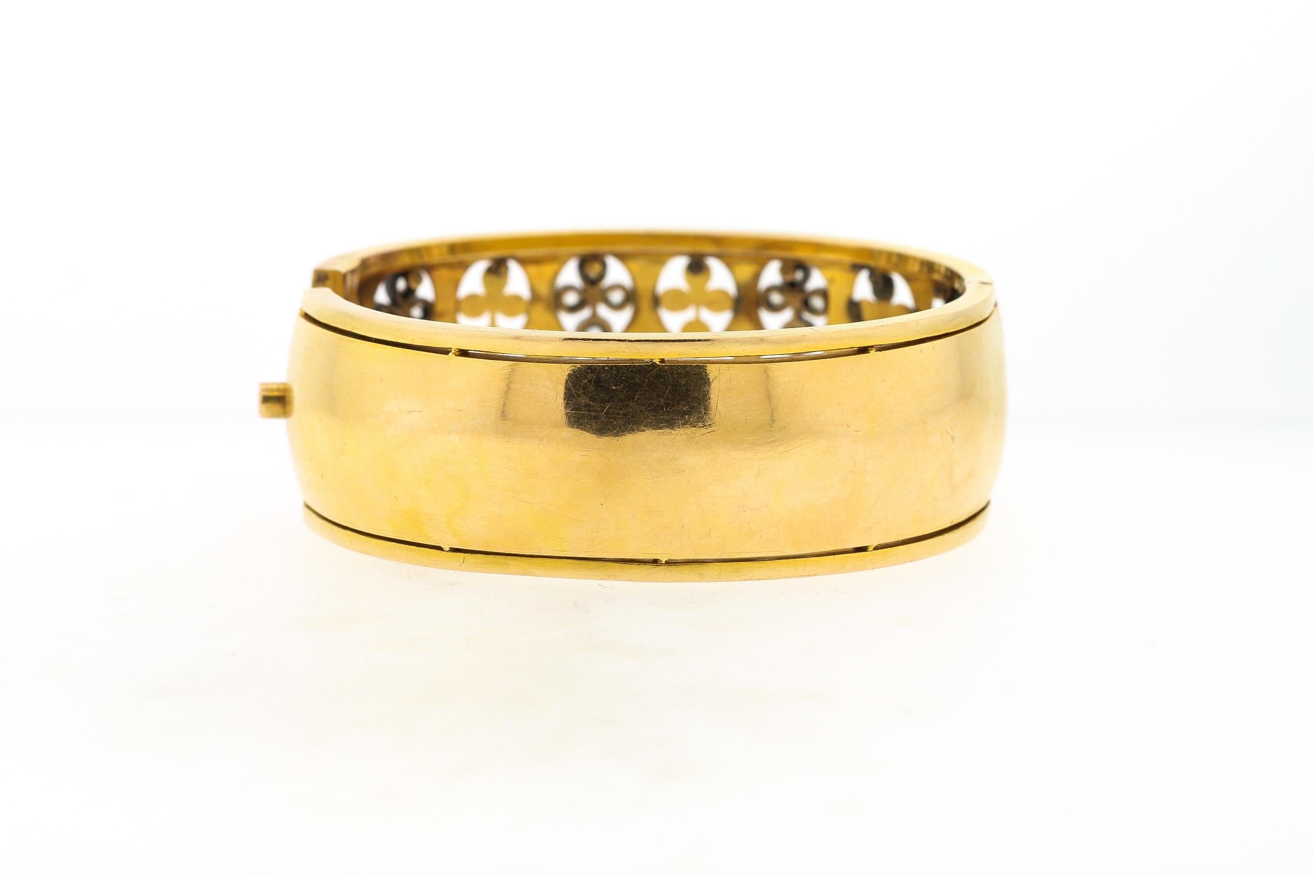 Women's or Men's Antique Victorian 18  Karat Yellow Gold Rosecut Diamond Bangle Bracelet
