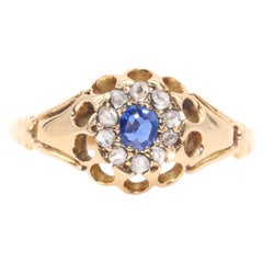 Antique Victorian 18K Yellow Gold Sapphire and Diamond Cluster Ring