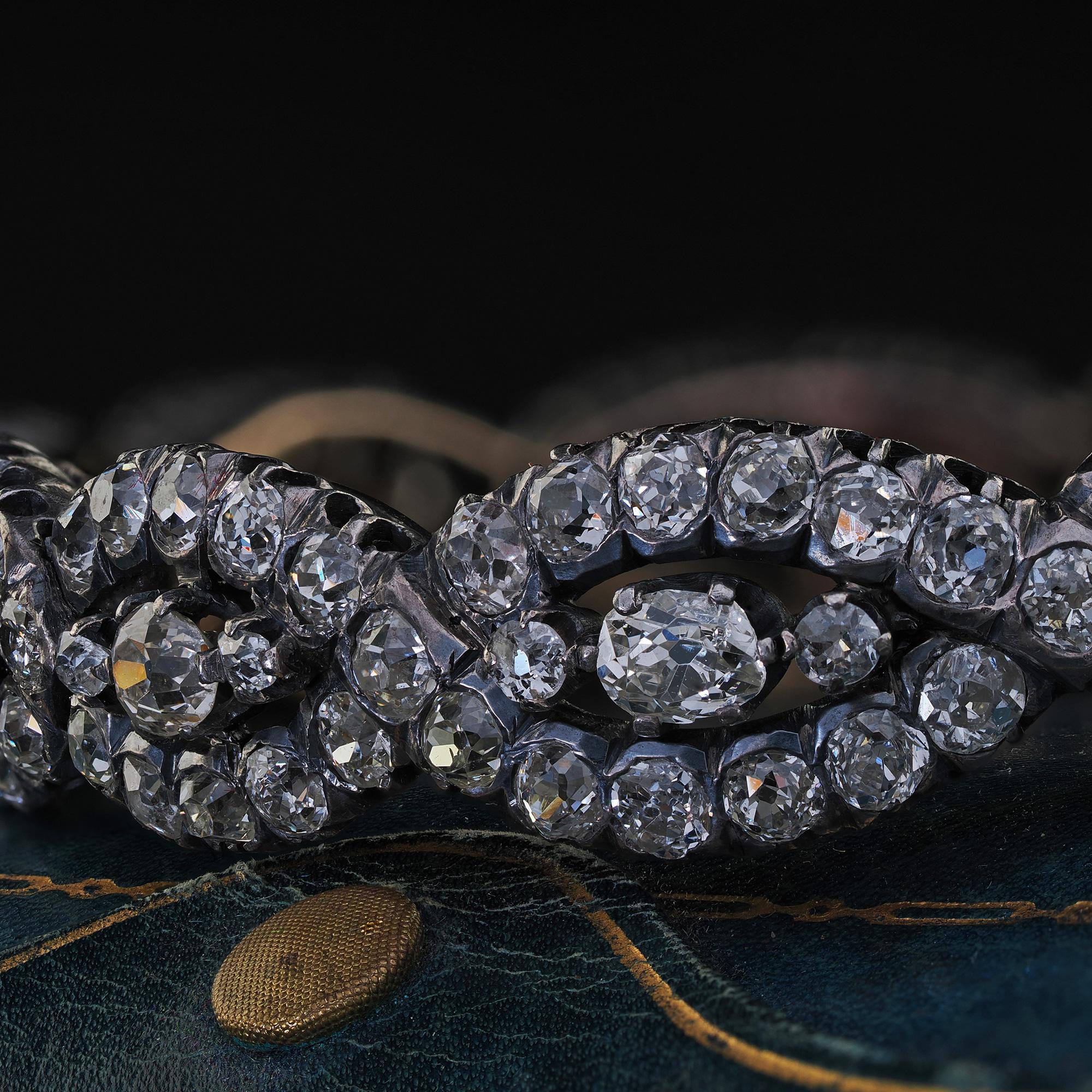 Antique Victorian 18K Yellow Gold Silver Old Mine Diamond Eternity Bangle For Sale 7