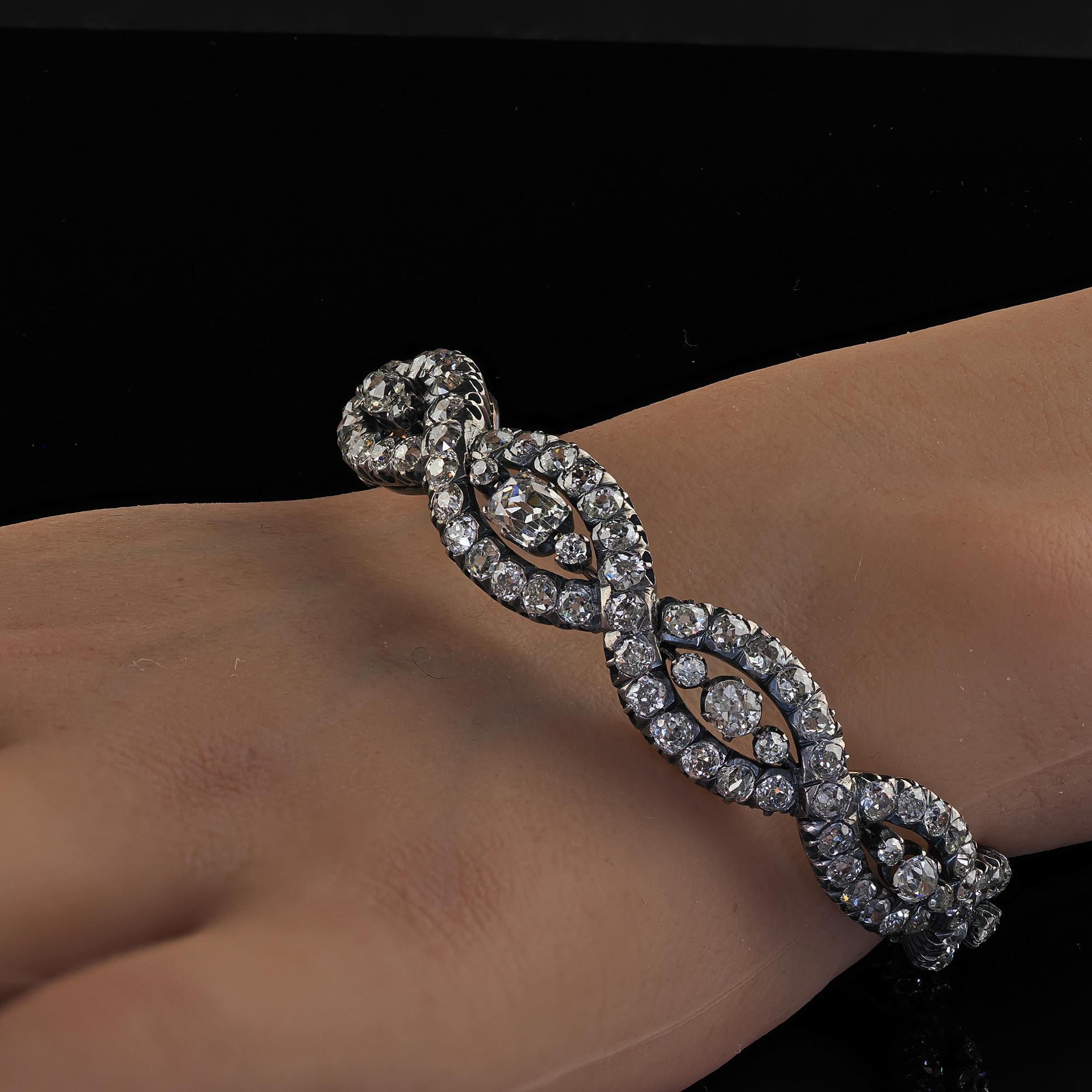 Antique Victorian 18K Yellow Gold Silver Old Mine Diamond Eternity Bangle For Sale 8