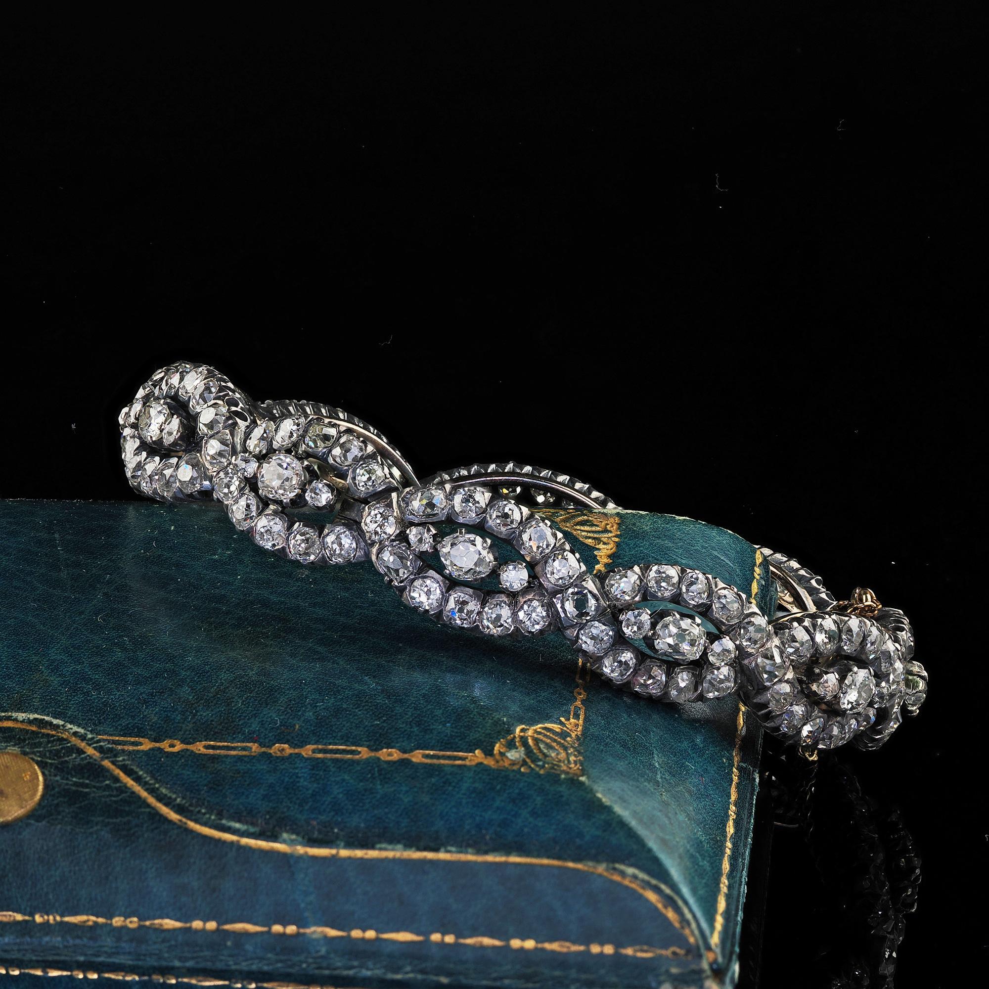 Antique Victorian 18K Yellow Gold Silver Old Mine Diamond Eternity Bangle For Sale 1