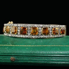Antique Victorian 18K Yellow Gold Silver Old Mine Peruzzi Diamond Citrine Bangle