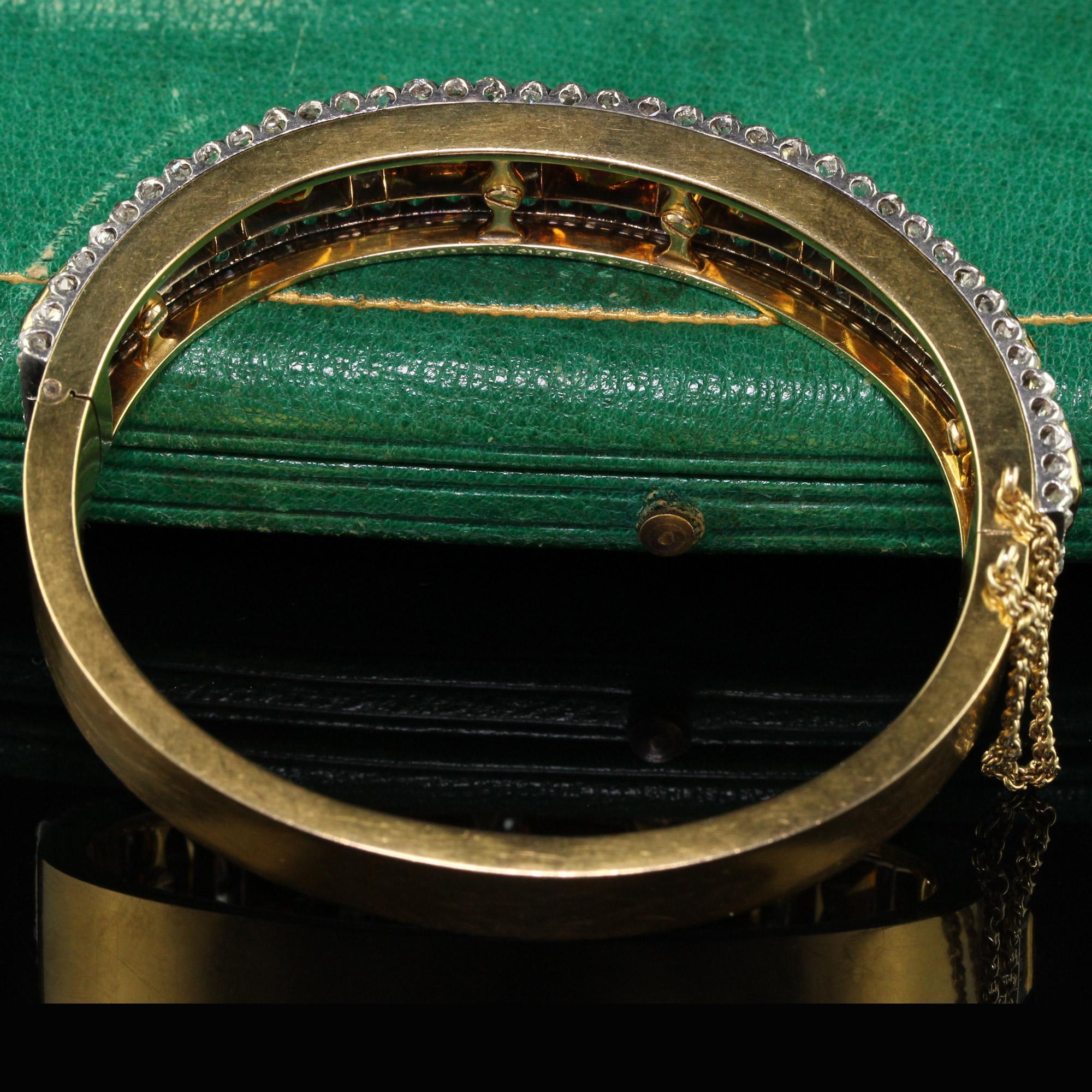 Victorien Bracelet jonc victorien ancien en or jaune 18 carats, argent, diamants et citrine péruzzi ancienne mine en vente