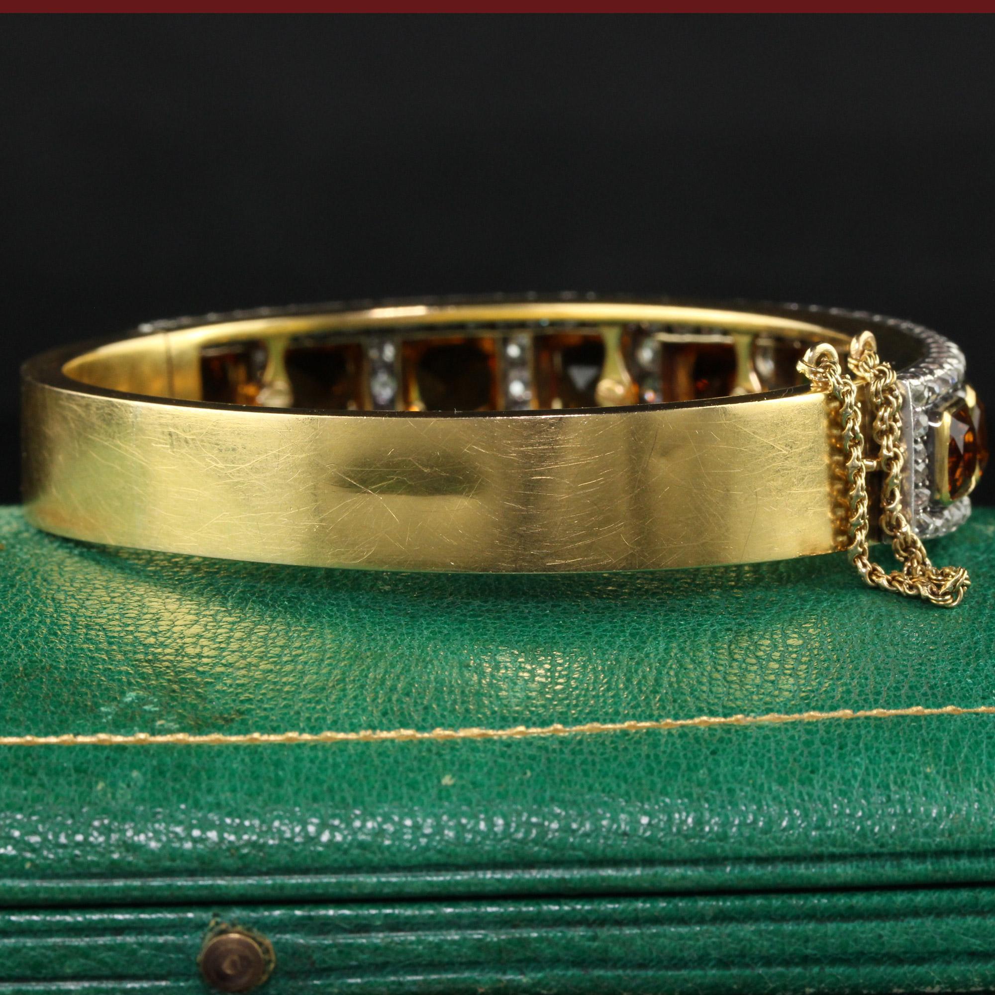 Bracelet jonc victorien ancien en or jaune 18 carats, argent, diamants et citrine péruzzi ancienne mine Pour femmes en vente