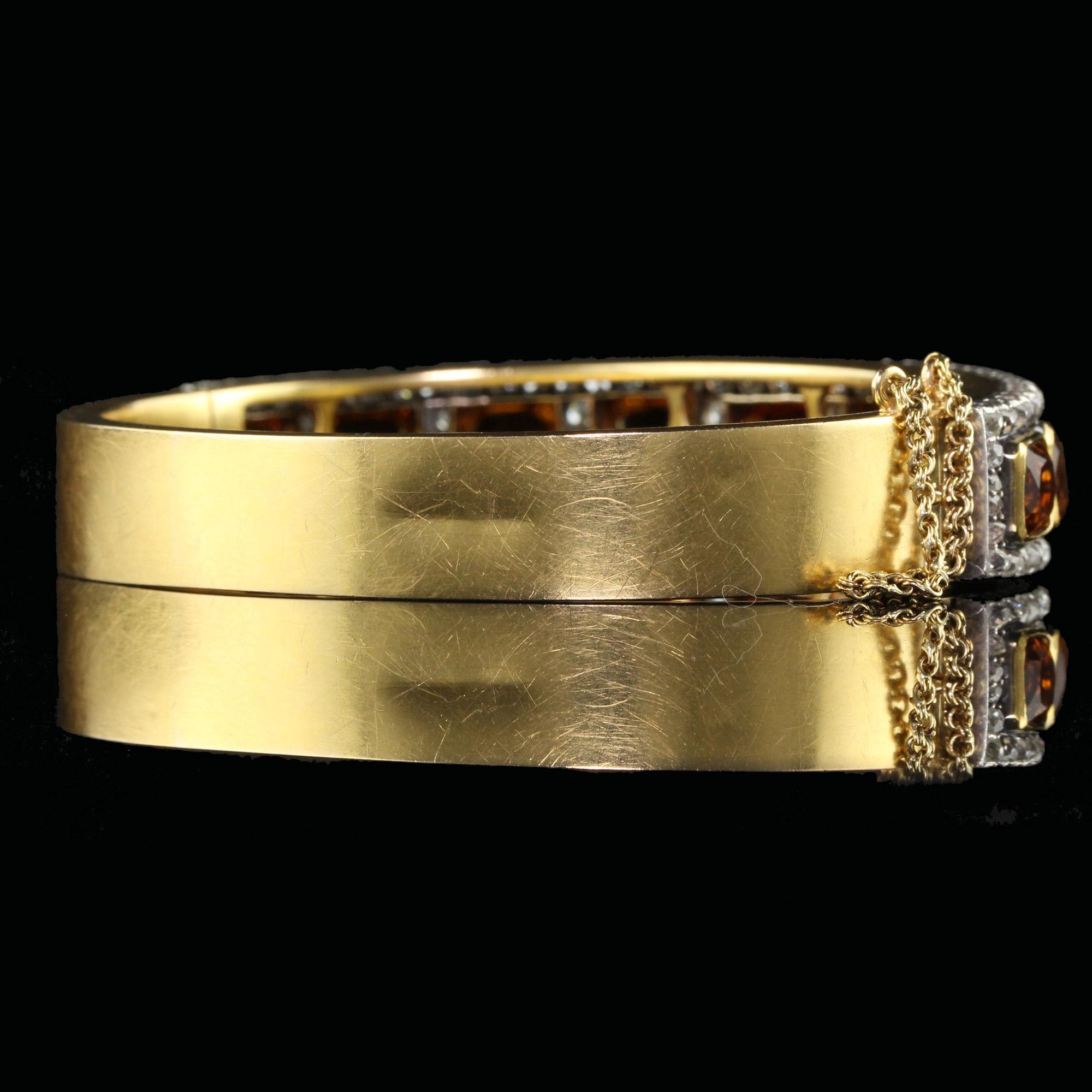 Antique Victorian 18K Yellow Gold Silver Old Mine Peruzzi Diamond Citrine Bangle For Sale 2