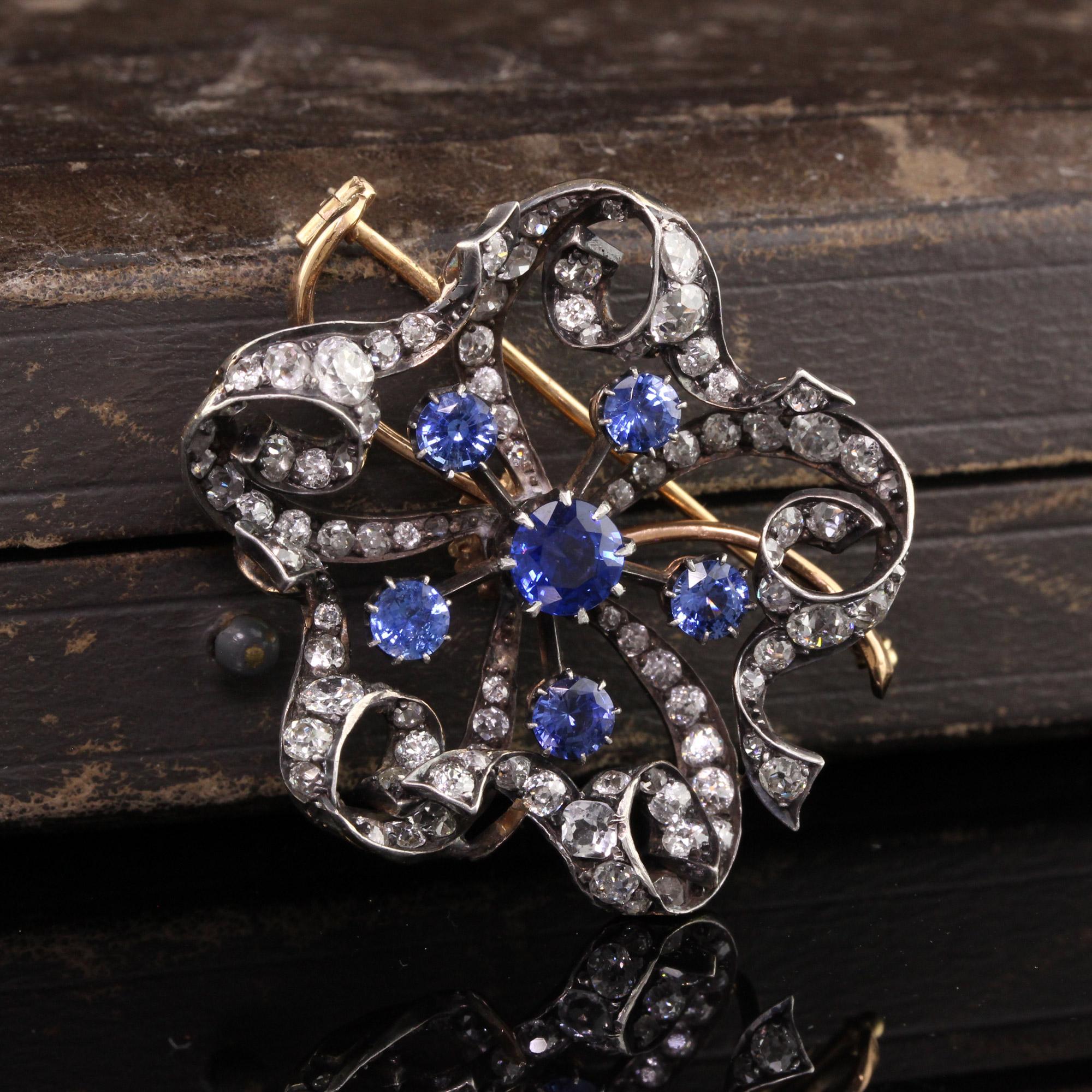 Beautiful Antique Victorian 18K Yellow Gold Silver Top Old Mine Diamond and Sapphire Pin. This gorgeous Victorian pin has old mine cut diamonds and sapphire on the pin. The sapphires are bright blue and very striking.

Item #P0135

Metal: 18K Yellow