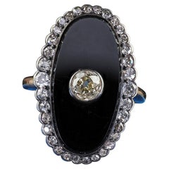 Antique Victorian 18K Yellow Gold Silver Top Old Mine Diamond Onyx Shield Ring