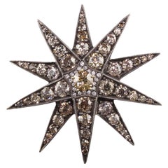 Antique Victorian 18K Yellow Gold Silver Top Old Mine Diamond Starburst Pendant