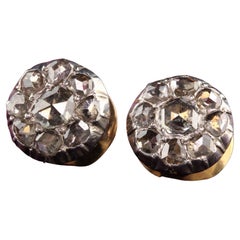 Antique Victorian 18K Yellow Gold Silver Top Rose Cut Diamond Earrings
