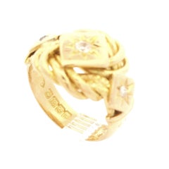 Antique Victorian 18k Yellow Gold Star Pave Diamond Twisted Wide Band Ring