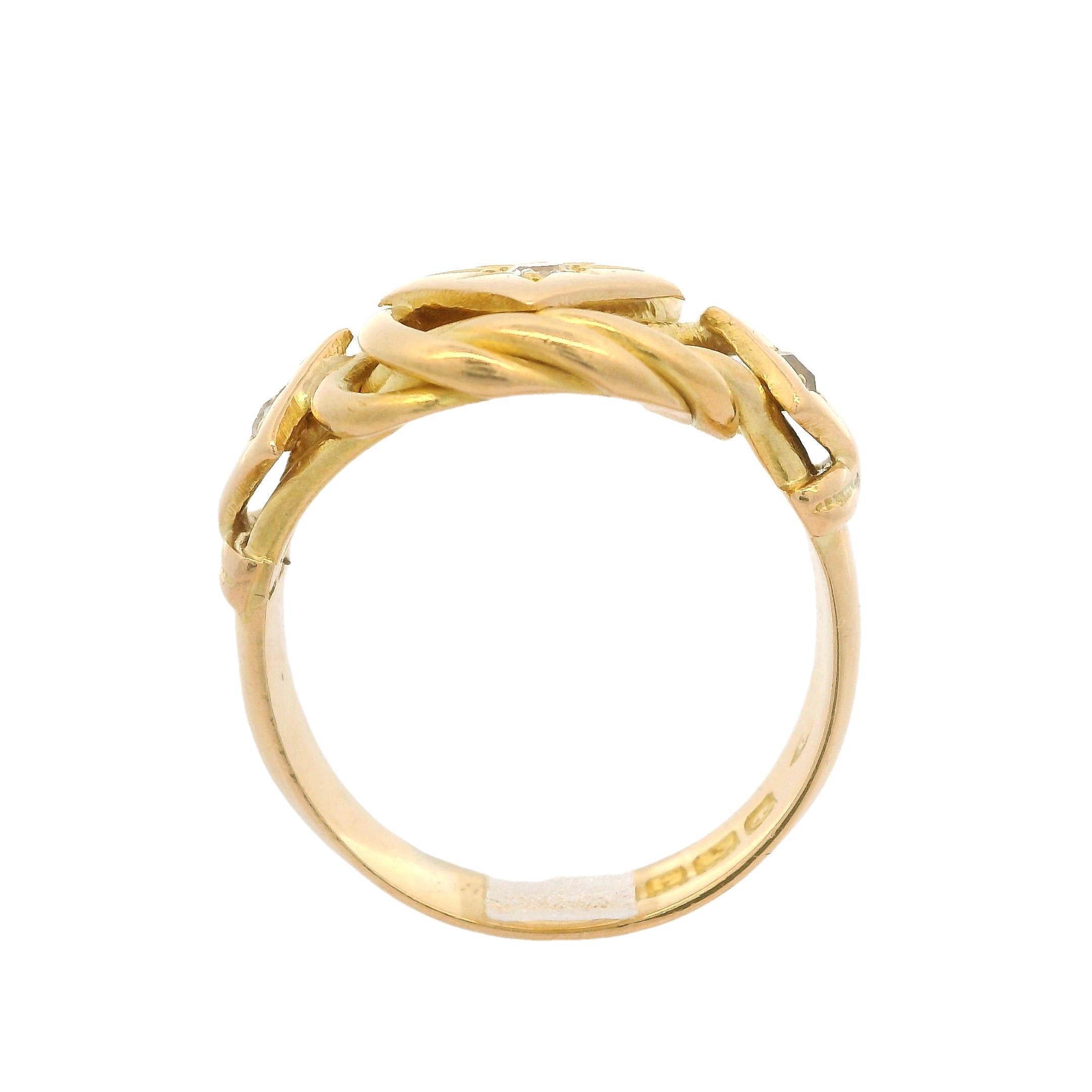 Old Mine Cut Antique Victorian 18k Yellow Gold Star Pave Diamond Twisted Wide Band Ring For Sale