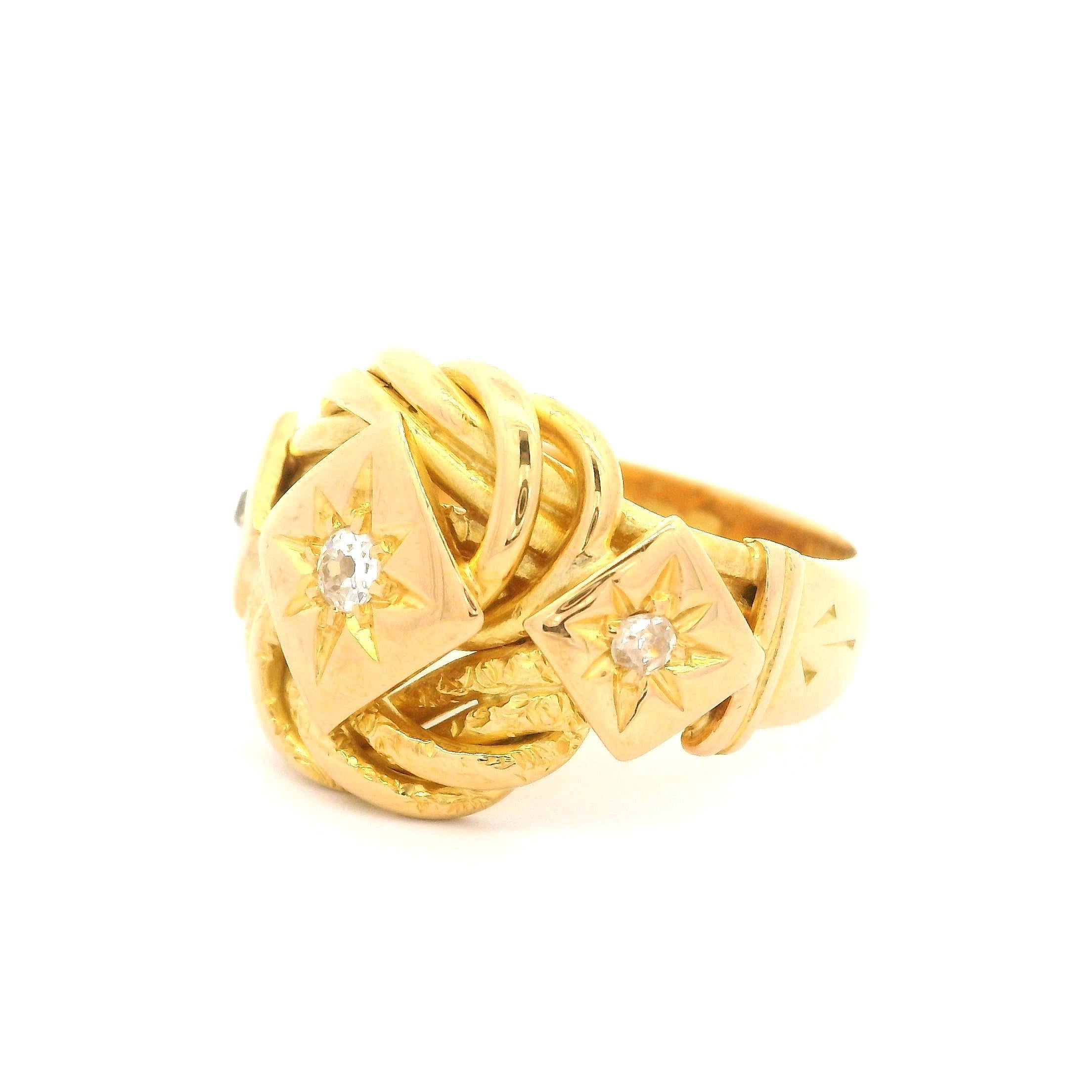 Women's or Men's Antique Victorian 18k Yellow Gold Star Pave Diamond Twisted Wide Band Ring For Sale
