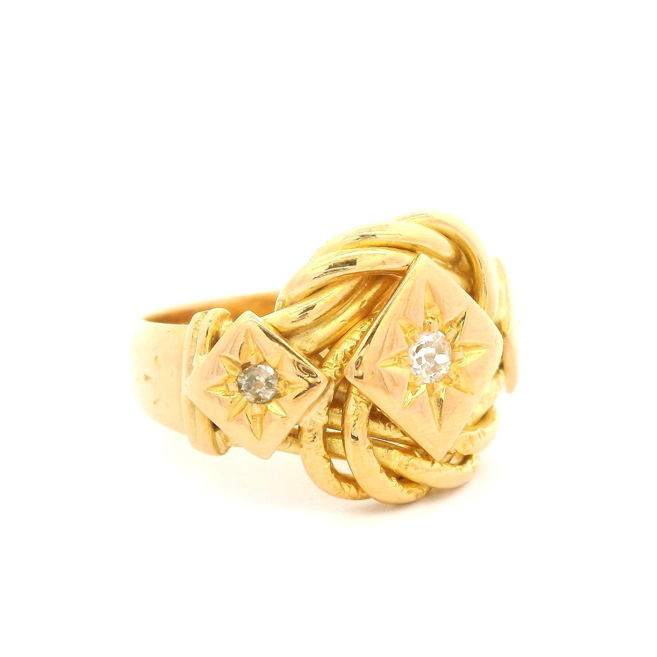 Antique Victorian 18k Yellow Gold Star Pave Diamond Twisted Wide Band Ring For Sale 2