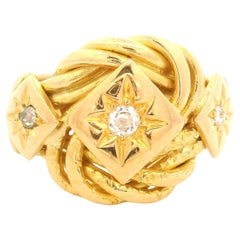 Antique Victorian 18k Yellow Gold Star Pave Diamond Twisted Wide Band Ring