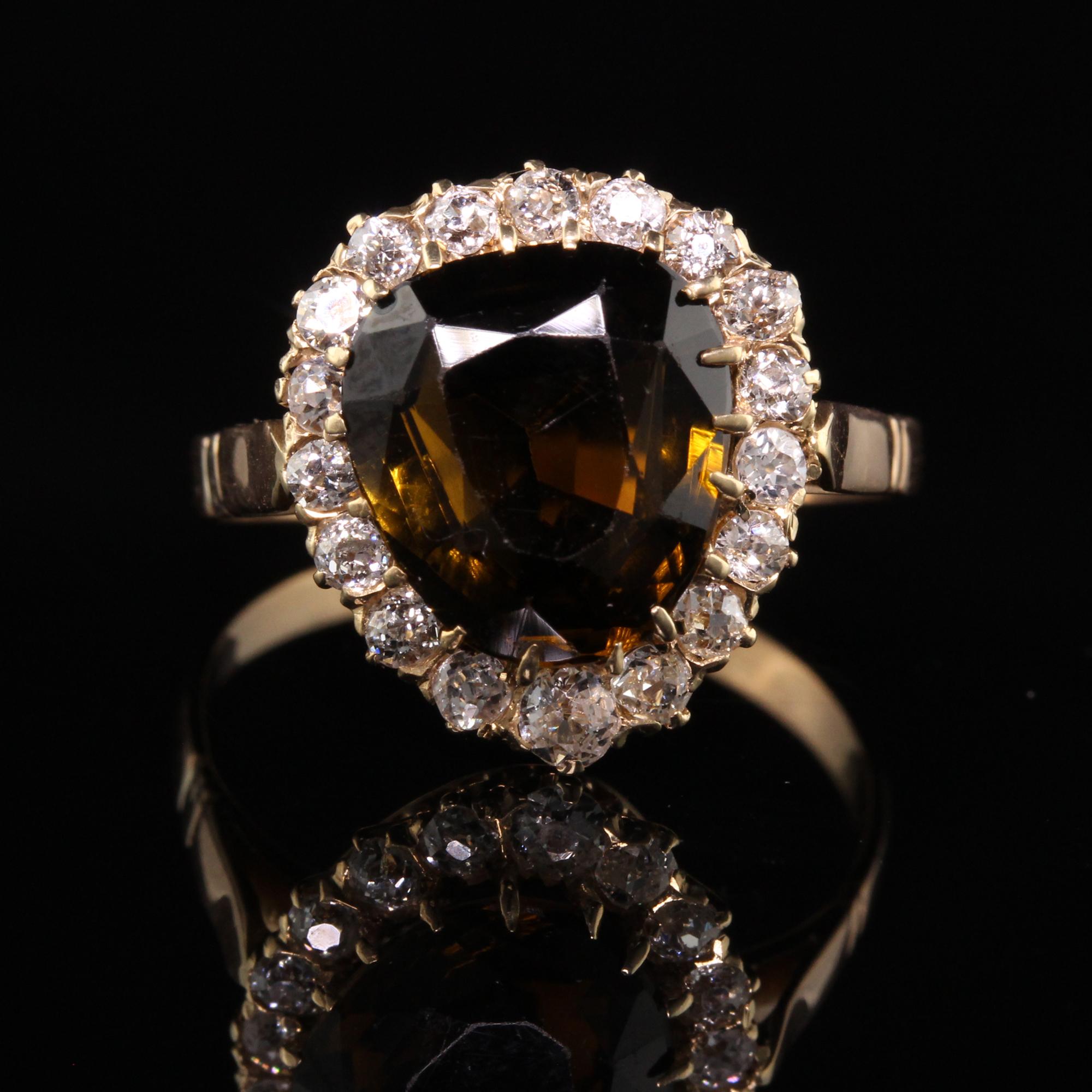 Old Mine Cut Antique Victorian 18K Yellow Gold Tourmaline and Diamond Engagement Ring