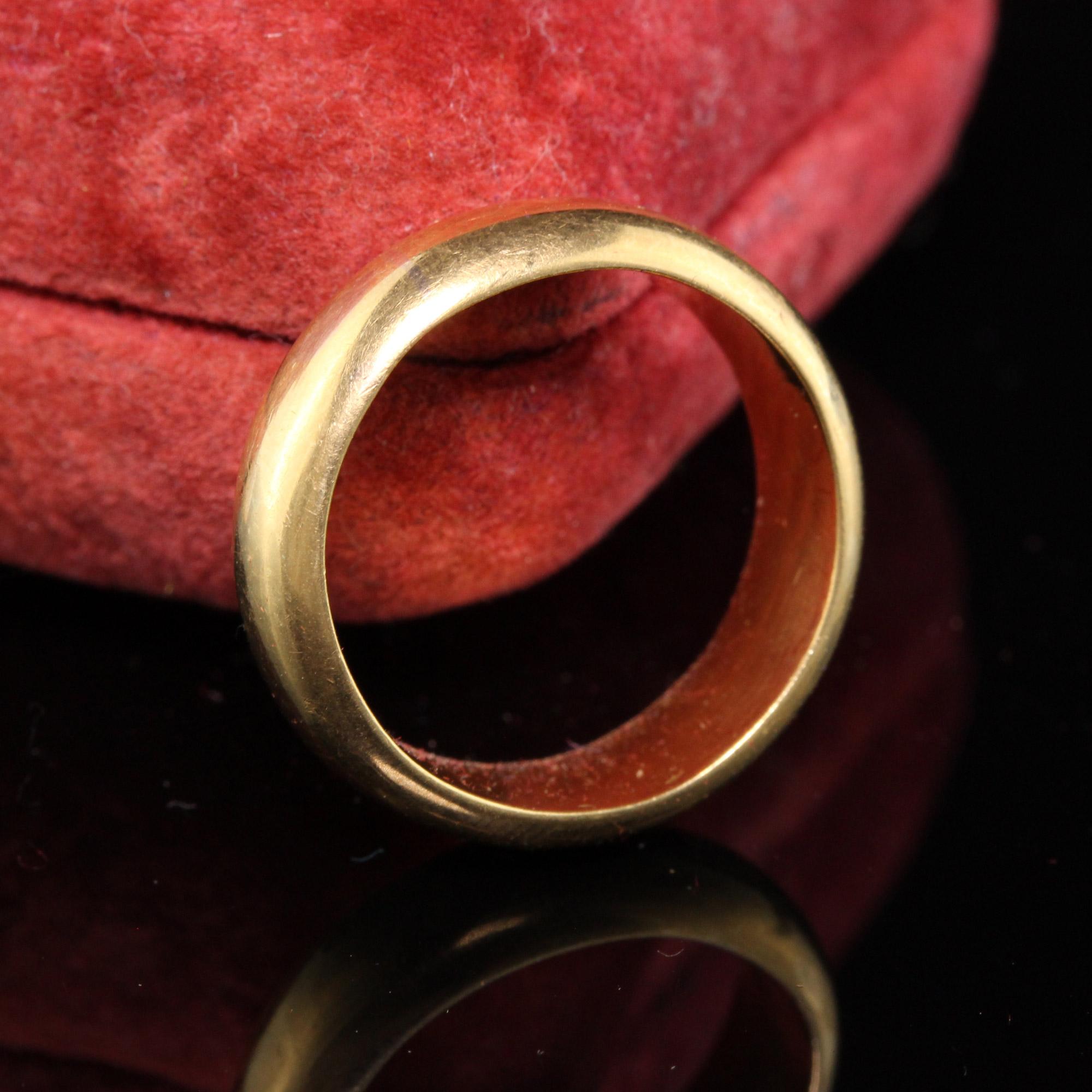 Beautiful Antique Victorian 18K Yellow Gold Wide Engraved Wedding Band. This simple beautifully crafted band is thick and wide. The inside of the band is engraved 