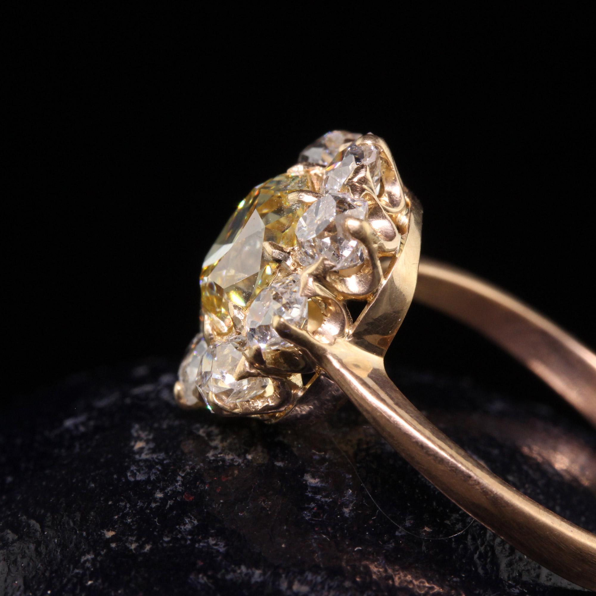 Antiker viktorianischer Verlobungsring aus 18 Karat Gelbgold mit Diamanten im alten Minenschliff - GIA im Zustand „Gut“ in Great Neck, NY