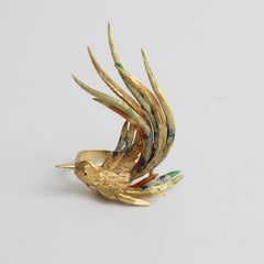 Antique Victorian 18KT Gold Bird Of Paradise Ring Gold Ruby & Enamel Ring US P.5