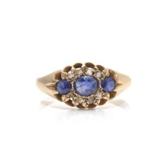 Antique Victorian 18KT Gold Sapphire and Rose Cut Diamond Ring