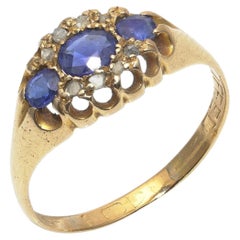 Antique Victorian 18KT Gold Sapphire and Rose Cut Diamond Ring