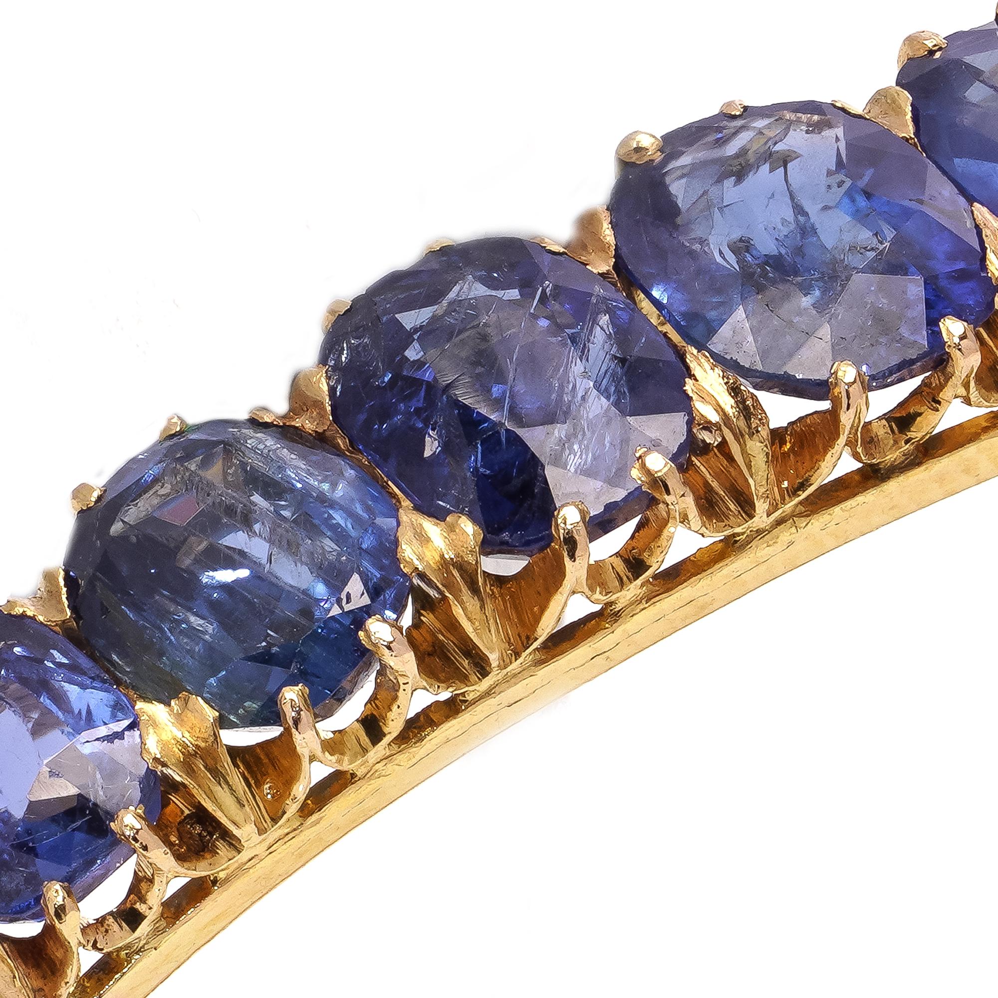 Antique Victorian 18kt gold Sapphire bangle with safety chain. For Sale 2