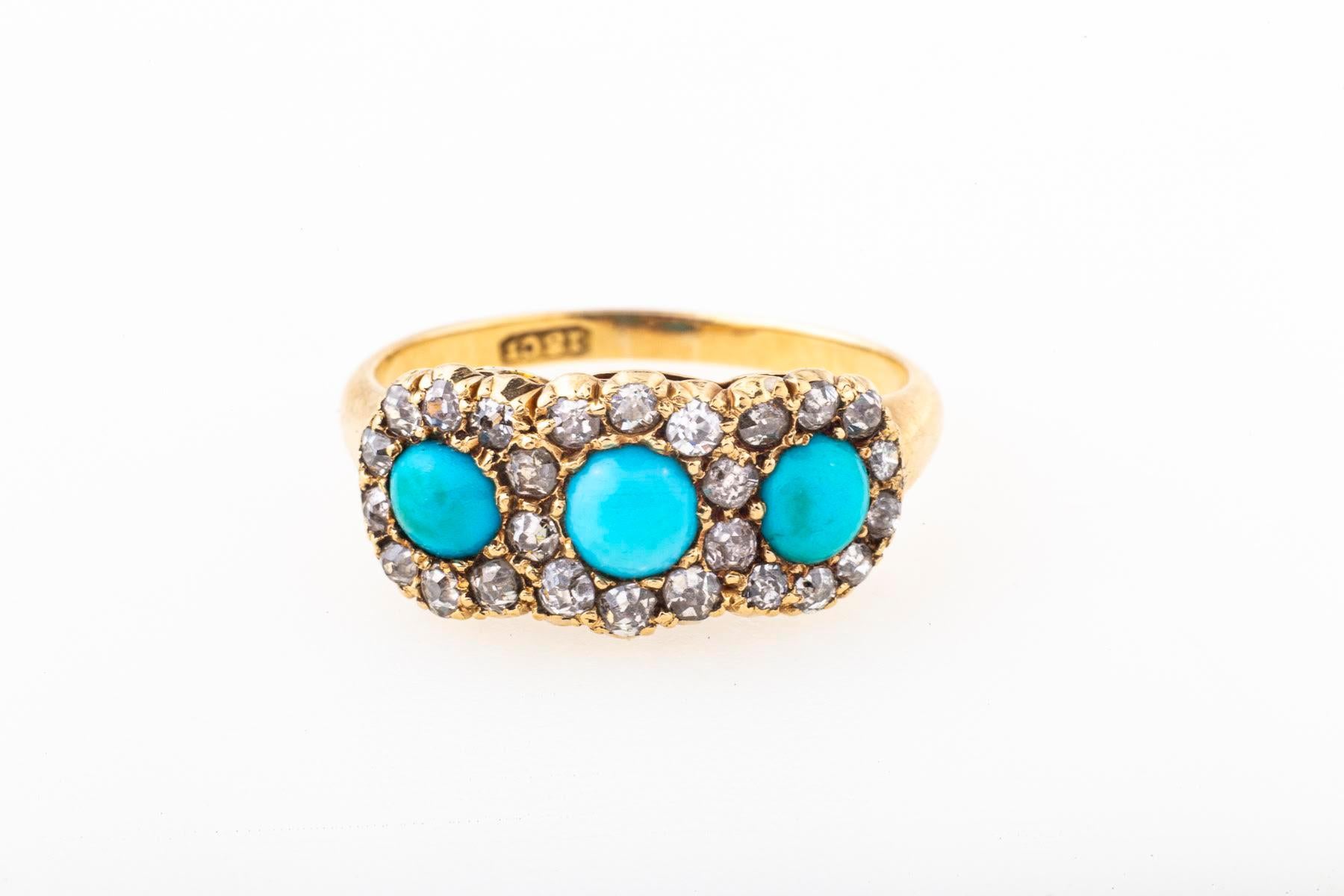 Antique Victorian 18Kt Persian Turquoise and Diamond Ring In Excellent Condition For Sale In Stamford, CT
