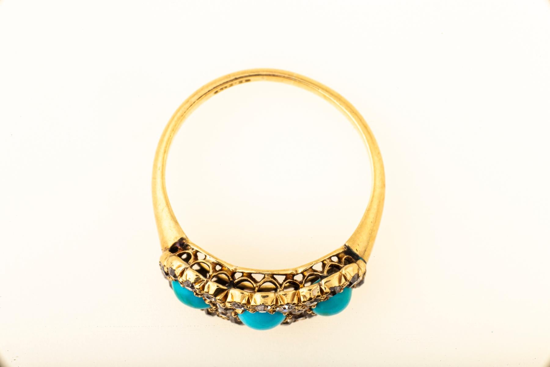 Bague victorienne ancienne en turquoise perse 18 carats et diamants Unisexe en vente