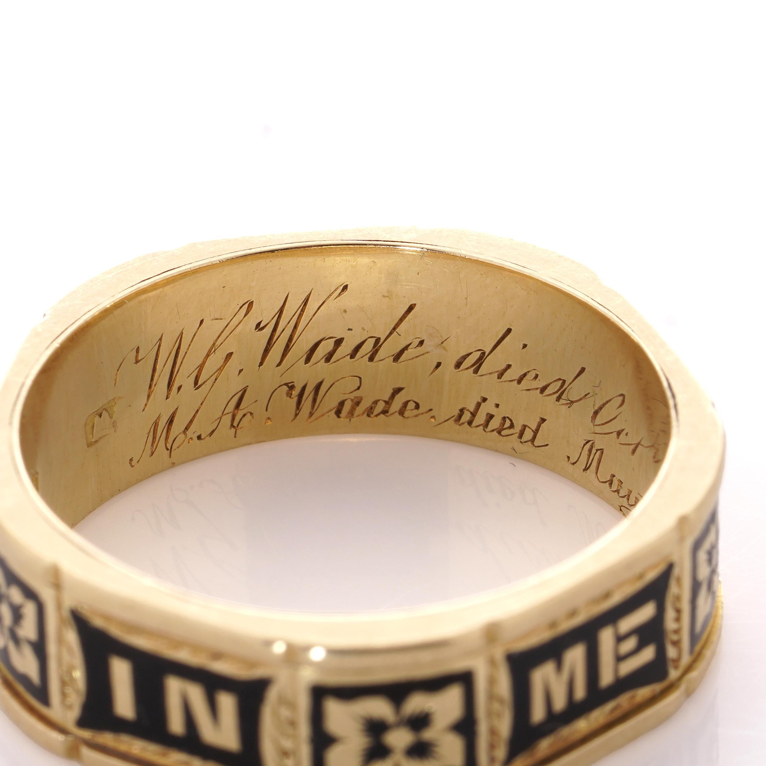 Antique Victorian 18kt. yellow gold and black enamel mourning ring  For Sale 4