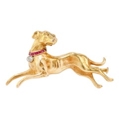 Antique Victorian 18kt Yellow Gold Dog Brooch, 1860's