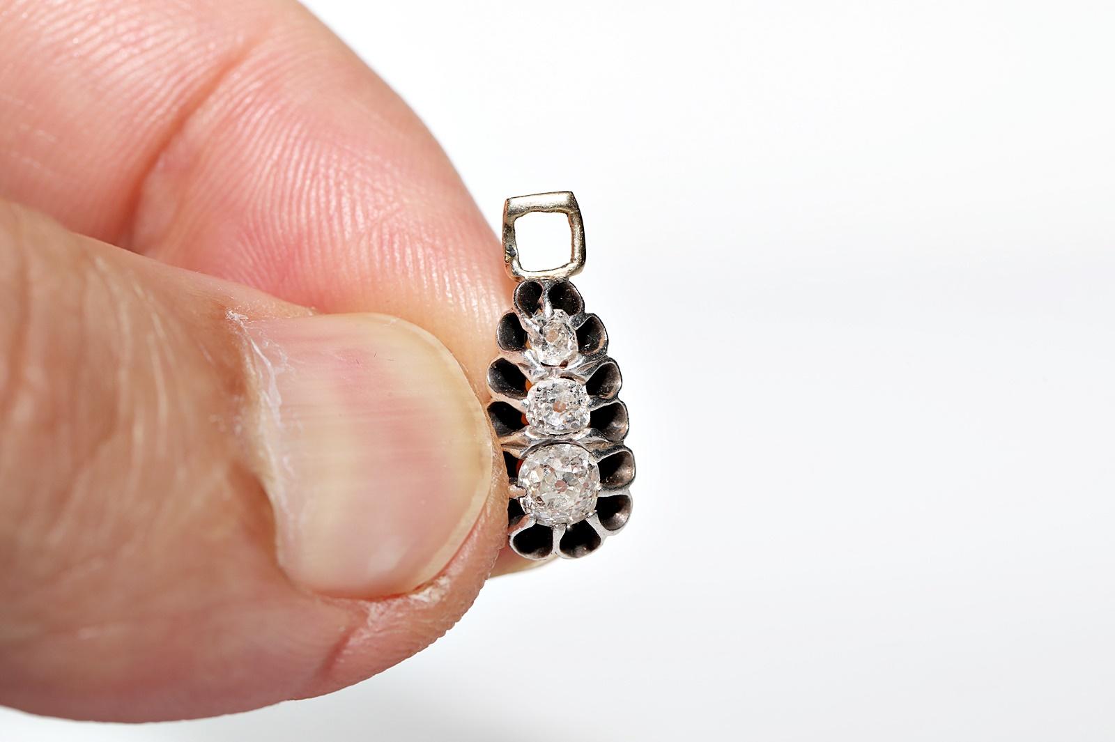 Antiker viktorianischer 1900er Jahre 14k Gold Top Silber natürlicher Diamant-Tropfen-Ohrring im Angebot 13