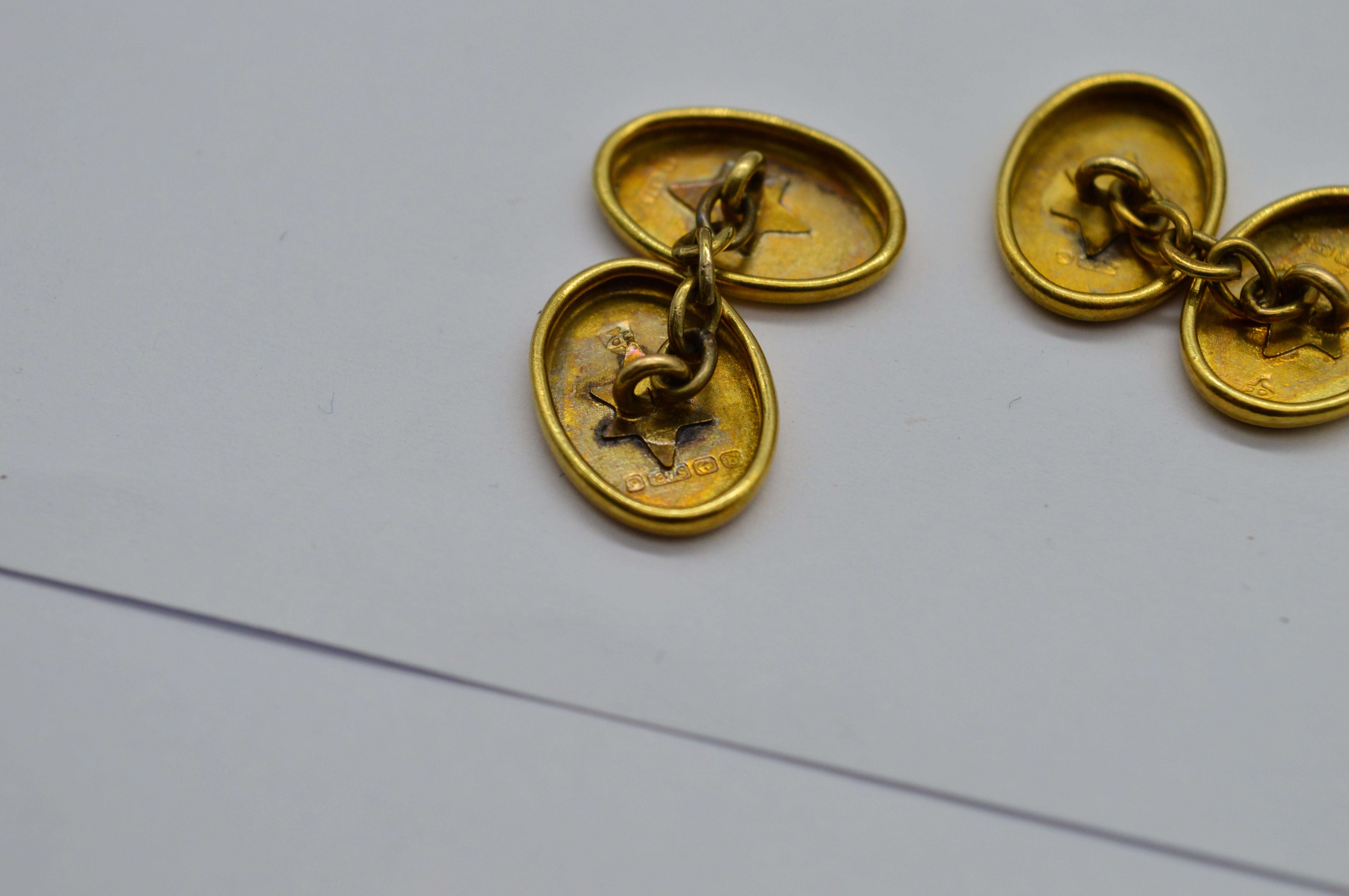Antique Victorian 1901 9K Yellow Gold Engraved Cufflinks Stud Set Boxed For Sale 1