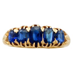 Antique Victorian 1.93 Carat Sapphire and Yellow Gold Five-Stone Ring