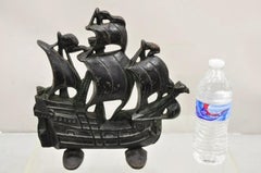 Antique Victorian 1930 Creation Co Cast Iron Figural Painted Ship Boat Door Stop