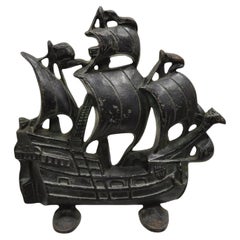 Antike viktorianische 1930 Schöpfung Co Gusseisen Figural Gemaltes Schiff Boot Türstopper