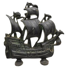 Antike viktorianische 1930 Schaffung Co Gusseisen Figural Schiff Boot Türstopper B