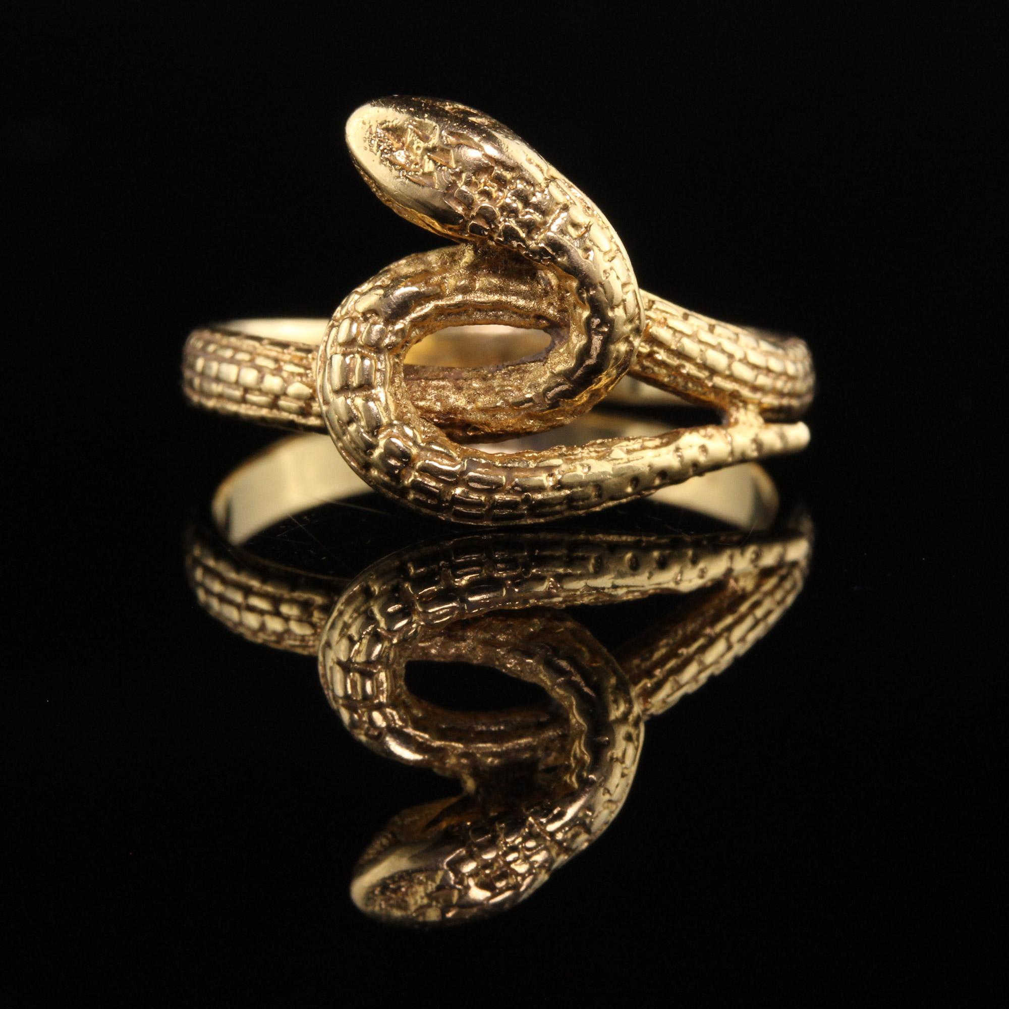 Women's Antique Victorian 19K Yellow Gold Engraved Snake Ring