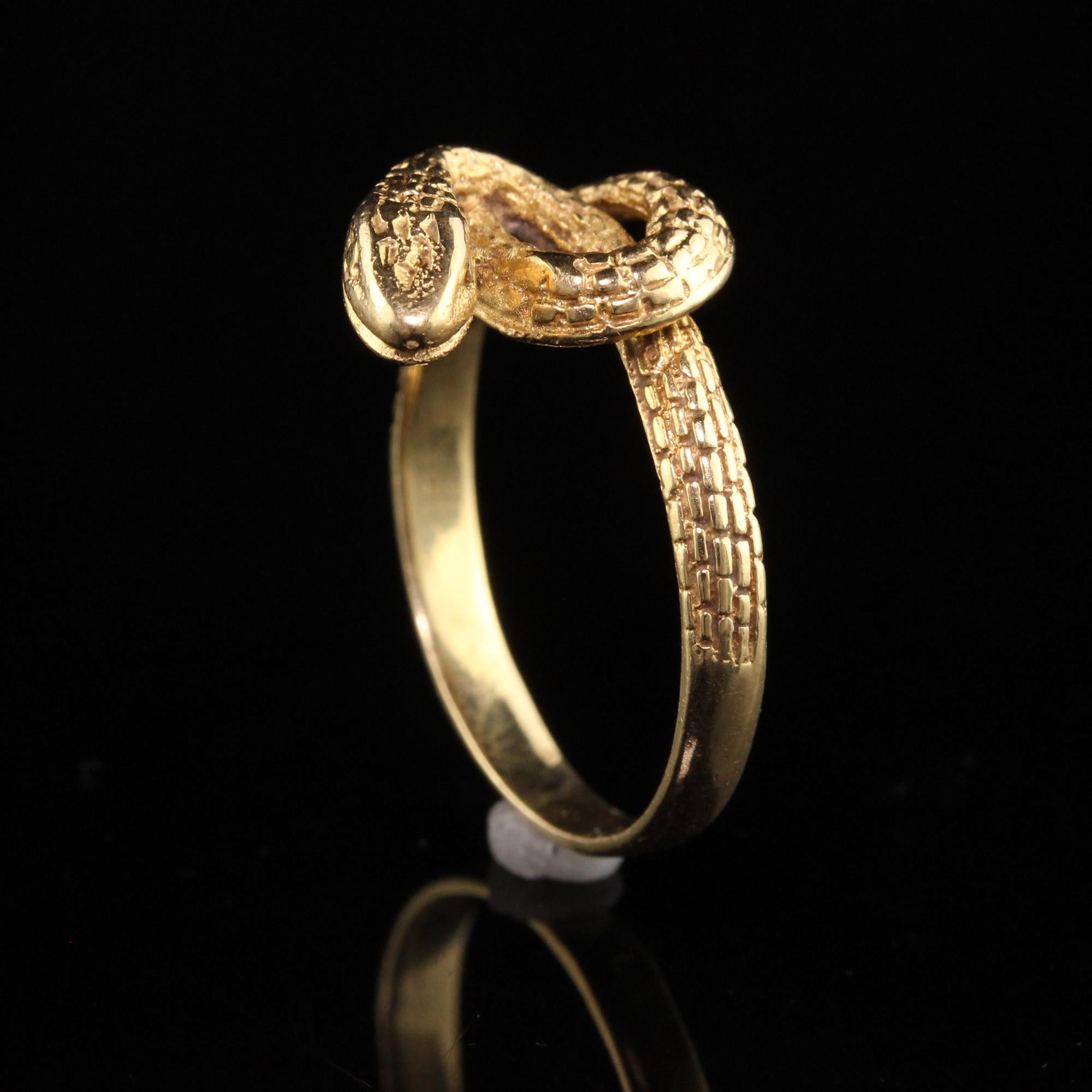 Antique Victorian 19K Yellow Gold Engraved Snake Ring 2