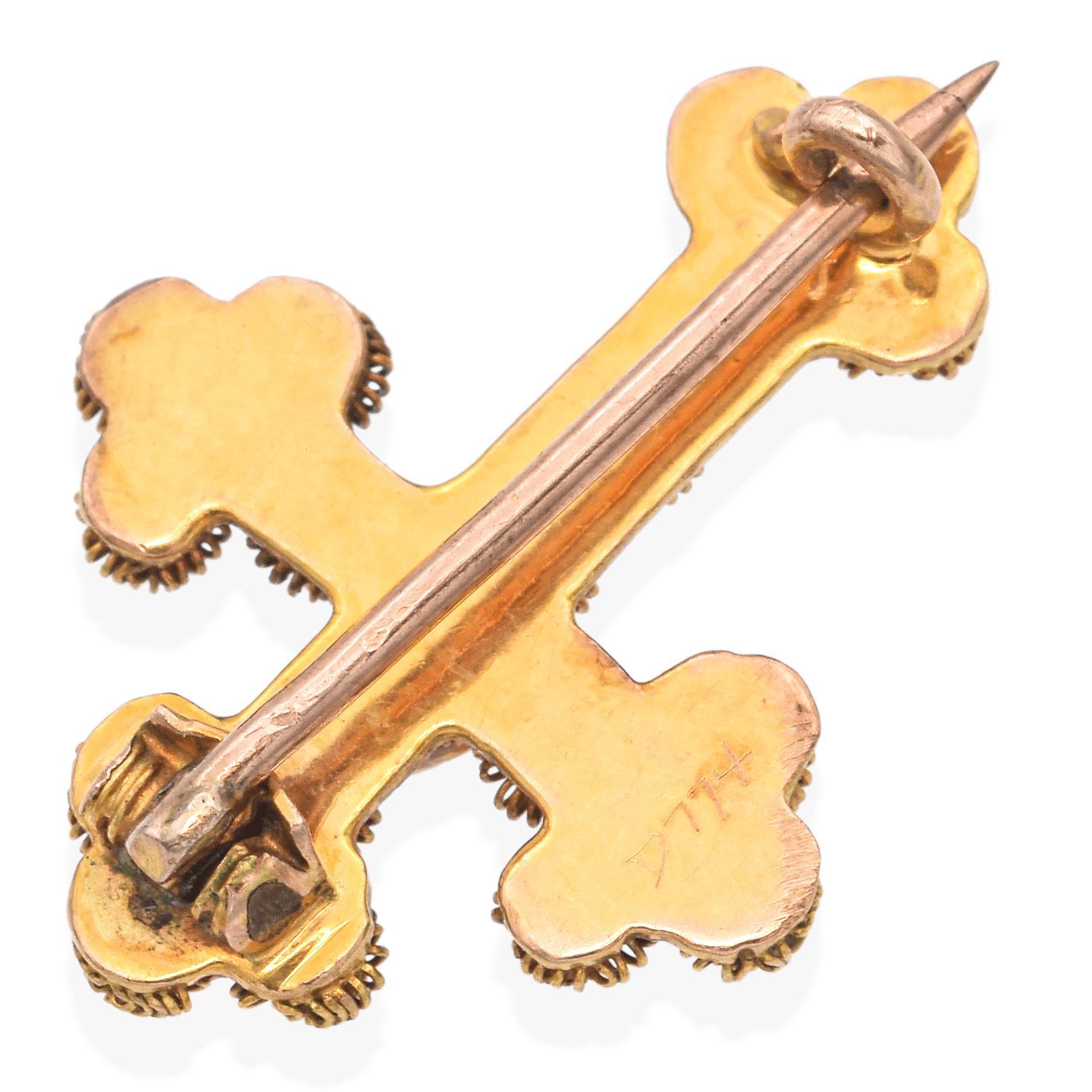 Antique Victorian 19K Yellow Gold Turquoise Cross Brooch In Good Condition For Sale In New York, NY
