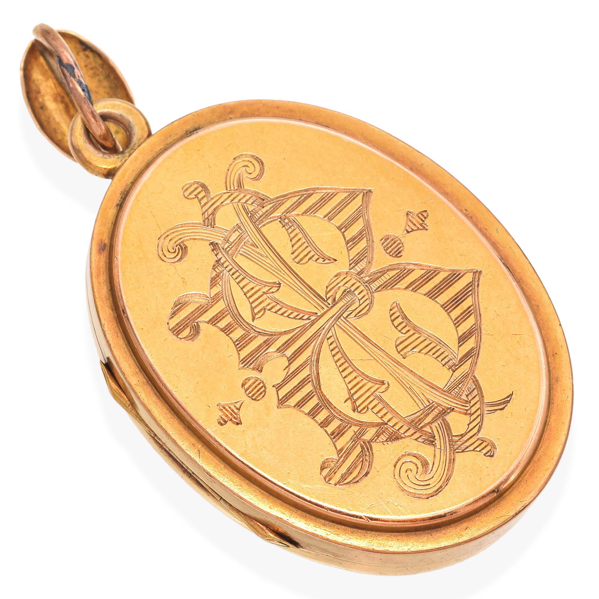 Antiker viktorianischer ovaler Medaillon-Anhänger aus 19 Karat Gelbgold mit Türkis und Perle (Viktorianisch)