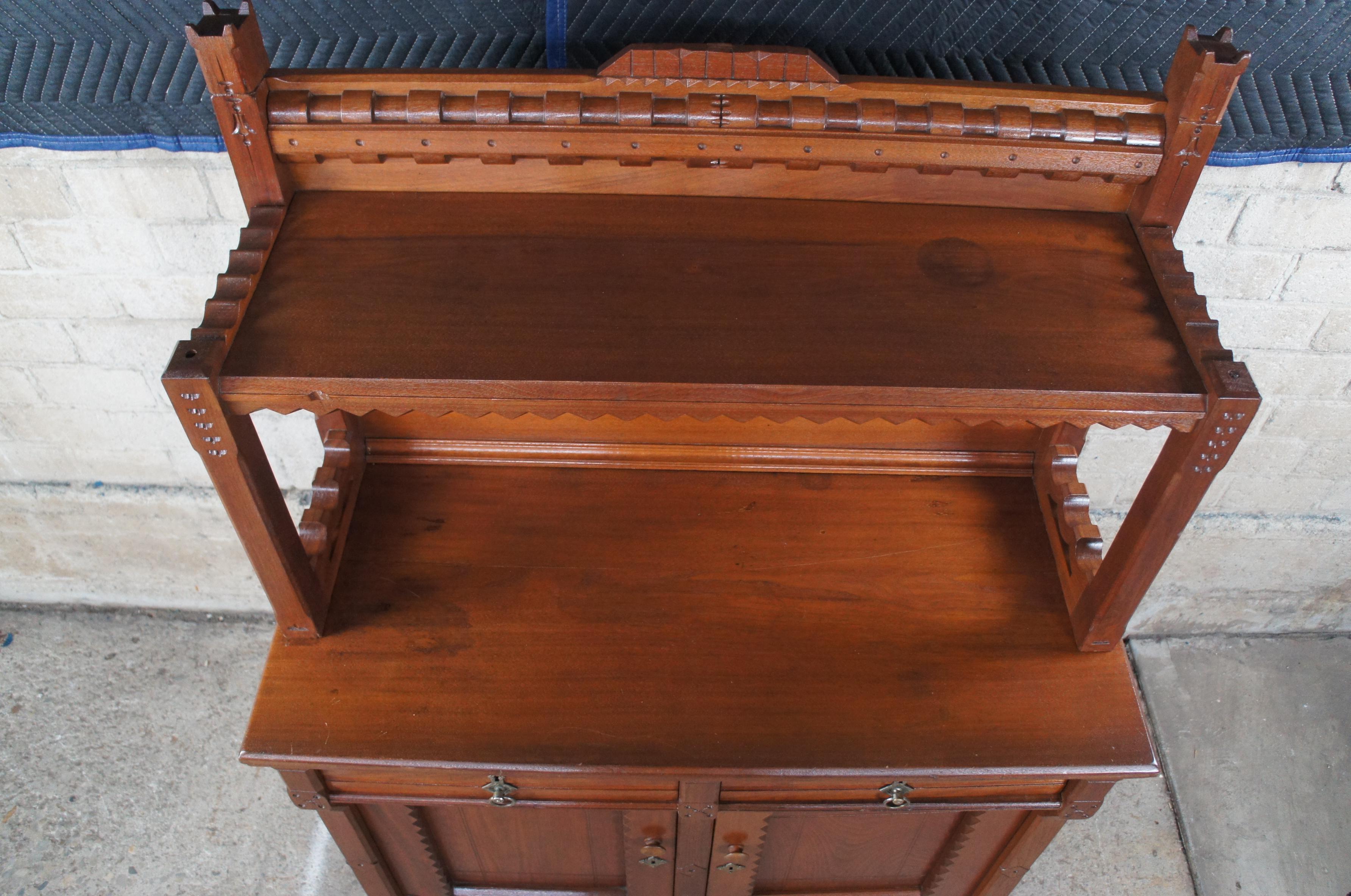 Antique Victorian 19th C. Carved Walnut Sideboard Buffet Bar Back Server Cabinet 4