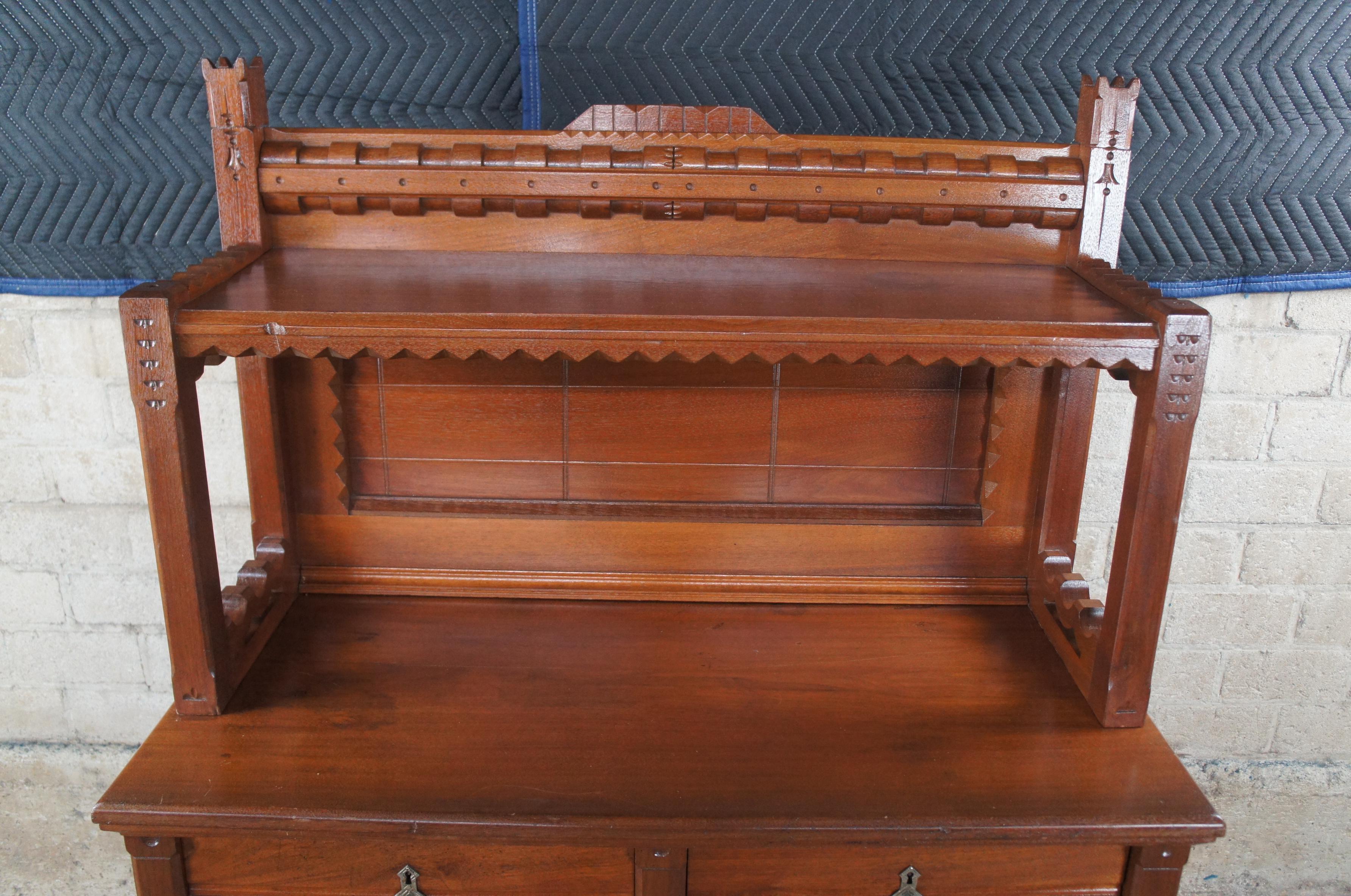 Eastlake Antique Victorian 19th C. Carved Walnut Sideboard Buffet Bar Back Server Cabinet