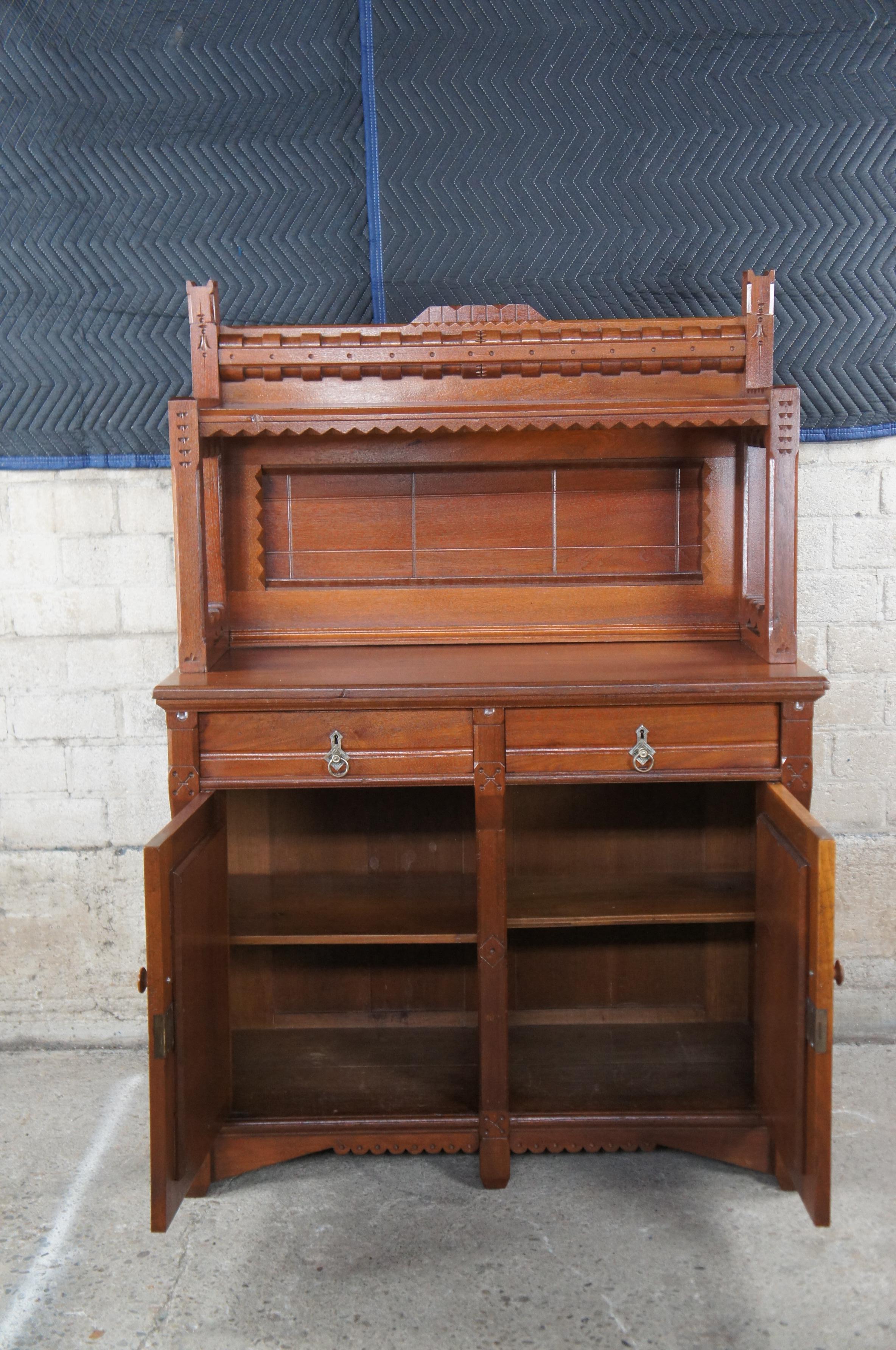 19th Century Antique Victorian 19th C. Carved Walnut Sideboard Buffet Bar Back Server Cabinet