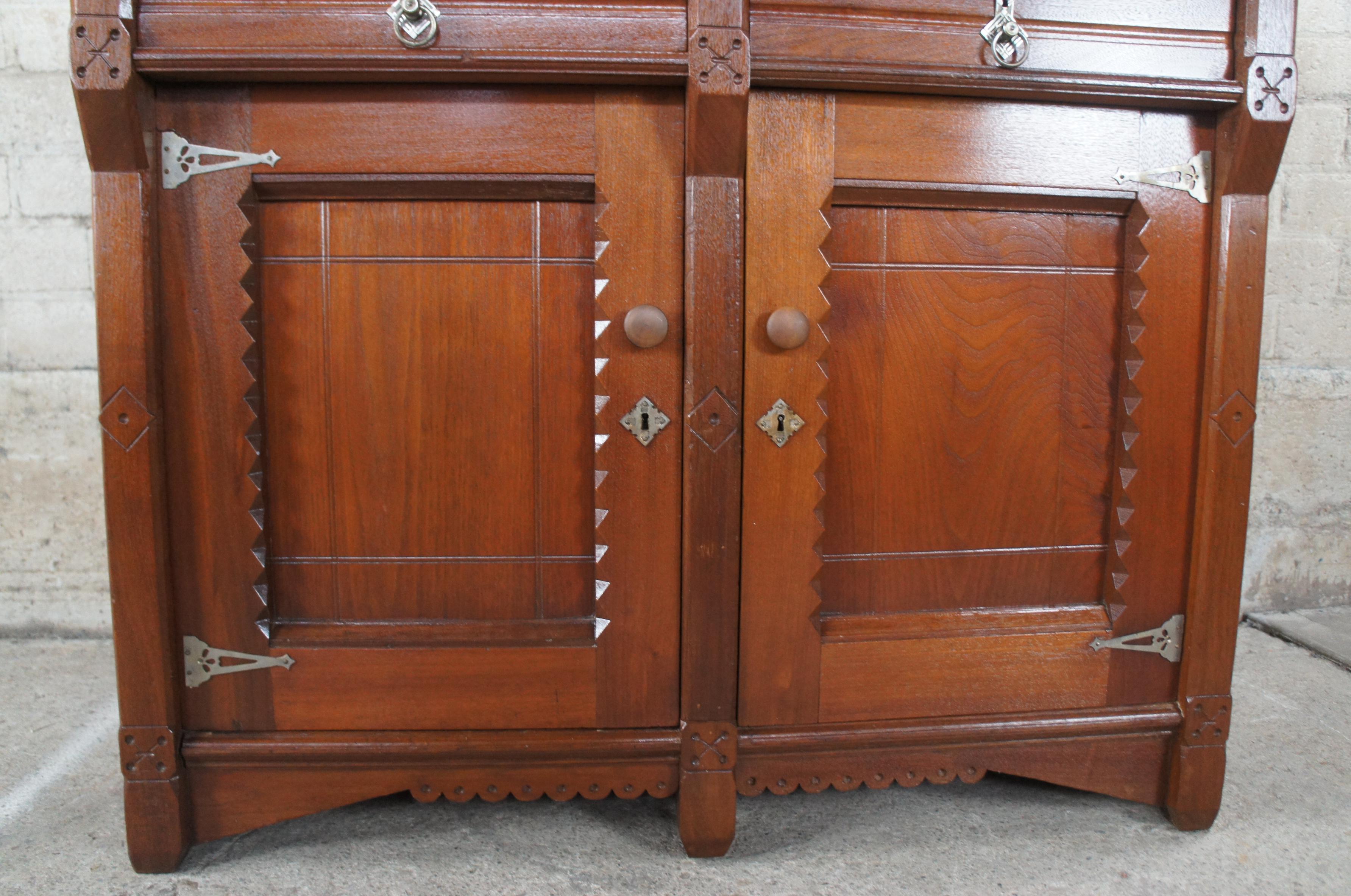 Antique Victorian 19th C. Carved Walnut Sideboard Buffet Bar Back Server Cabinet 2