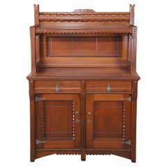 Antique Victorian 19th C. Carved Walnut Sideboard Buffet Bar Back Server Cabinet