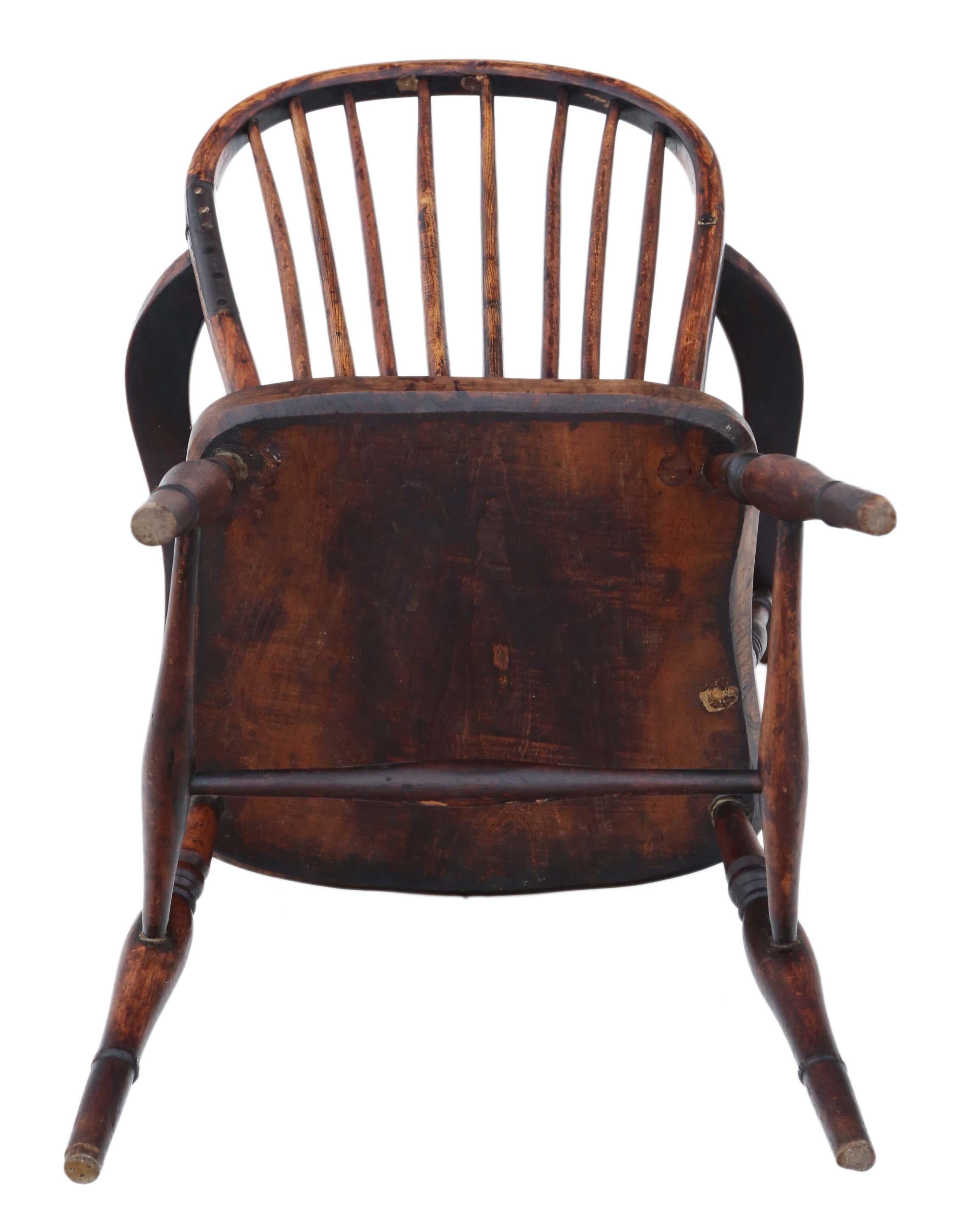 Antique Victorian 19th Century Ash Elm Yew Windsor Chair Dining Armchair 5