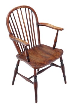 Antique Victorian 19th Century Ash Elm Yew Windsor Chair Dining Armchair