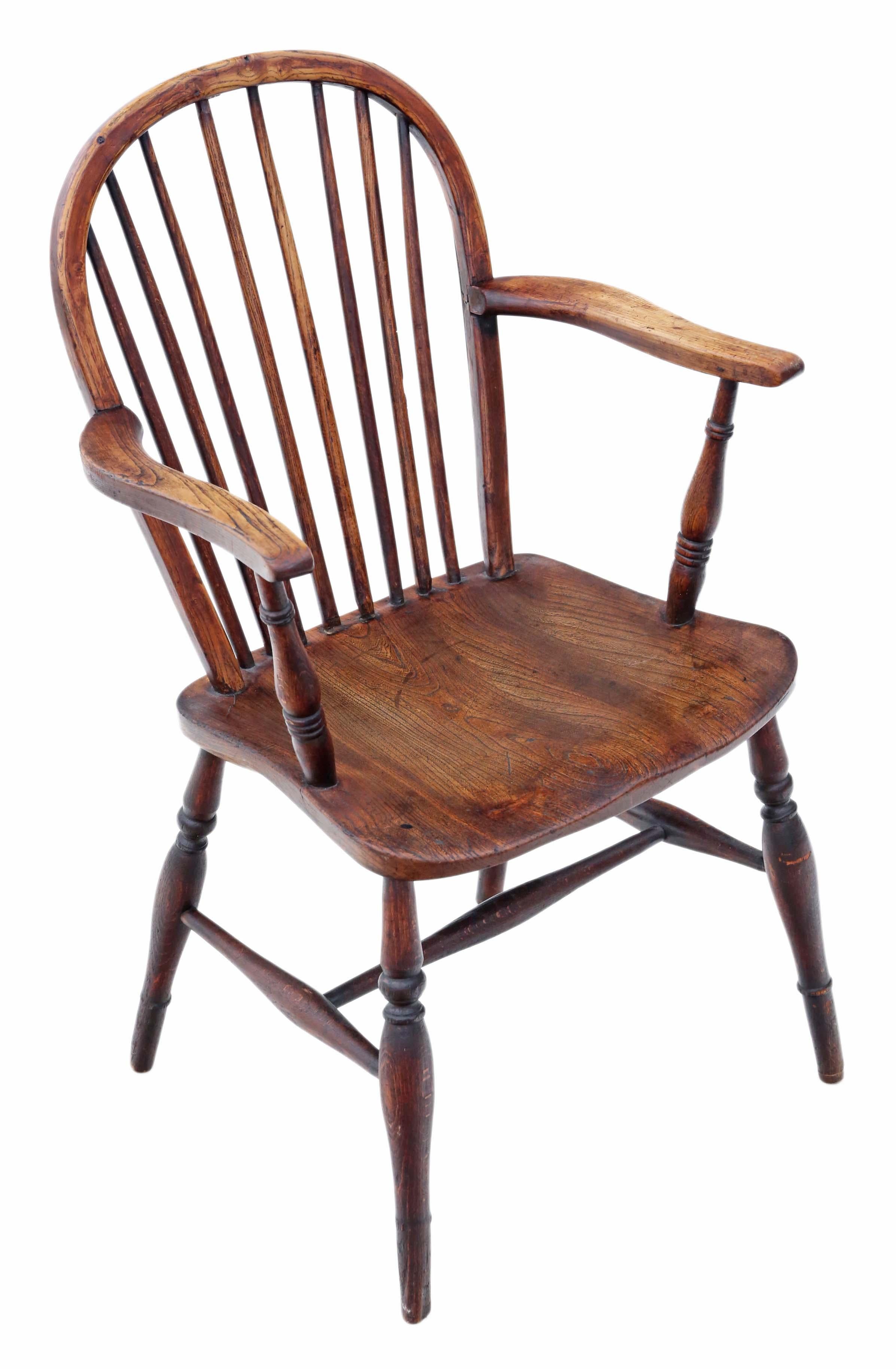 Antique Victorian 19th Century Ash Elm Yew Windsor Chair Dining Armchair 1