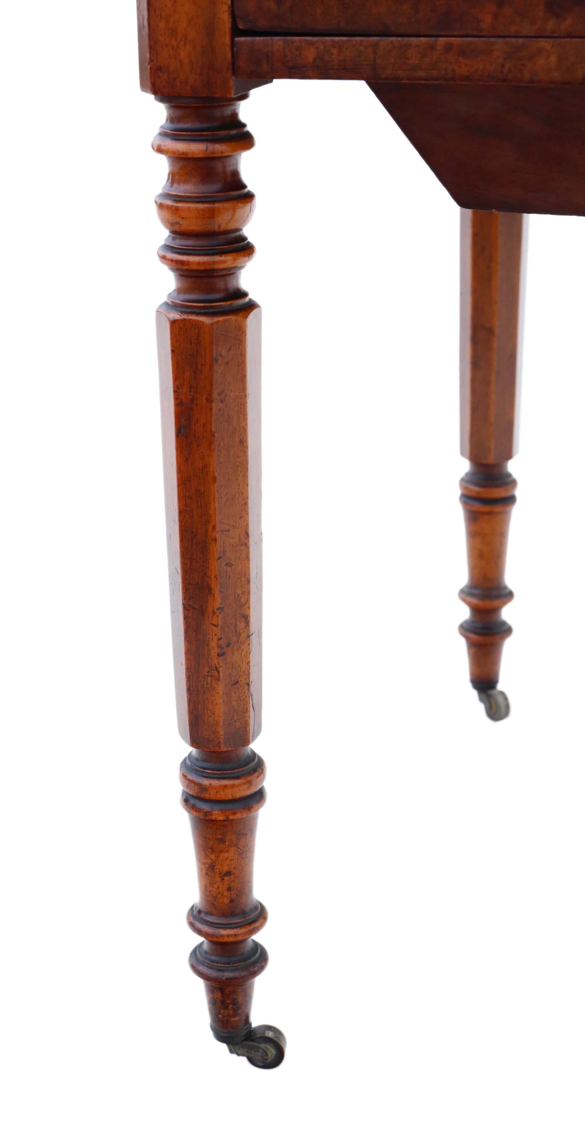 Antique Victorian 19th Century Burr Walnut Drop Leaf Work Table For Sale 1